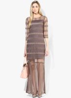 AND Brown Colored Striped Maxi Dress