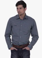 Alley Men Blue Striped Slim Fit Casual Shirt