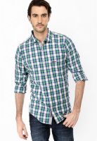 Basics Checks Green Casual Shirt
