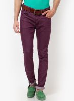 Basics Purple Slim Fit Washed Jeans