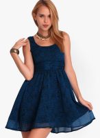 Belle Fille Blue Colored Solid Skater Dress