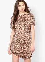 Belle Fille Golden Colored Printed Shift Dress