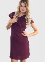 Belle Fille Wine Colored Solid Shift Dress