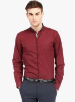 Black Coffee Maroon Solid Slim Fit Formal Shirt