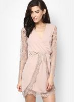 Boohoo Mocha Blair Wrap Eyelash Lace Dress