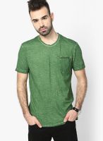 Breakbounce Olive Printed Round Neck T-Shirts