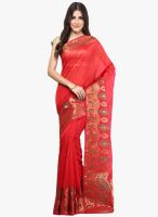 Bunkar Red Printed Cotton Blend Saree