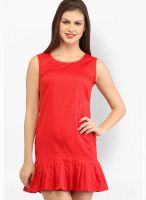 Cation Red Colored Solid Shift Dress