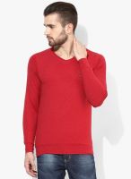 Cloak & Decker by Monte Carlo Maroon Solid V Neck T-Shirt