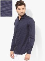 Code by Lifestyle Navy Blue Printed Slim Fit Casual Shirt