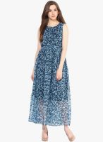 Color Cocktail Blue Colored Printed Maxi Dress