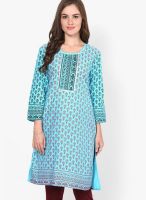 Dhwani Aqua Blue Embroidered Kurtis