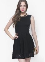 Faballey Black Colored Embroidered Skater Dress
