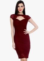 Faballey Maroon Embroidered Bodycon Dress