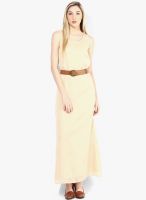 Femella Beige Colored Solid Maxi Dress