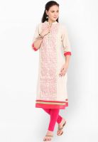 Folklore Beige Embroidered Kurtas