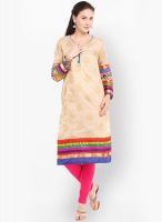 Folklore Beige Printed Kurtas