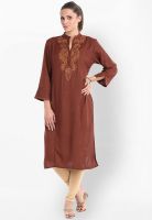 Folklore Brown Solid Kurtas