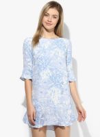 French Connection Blue Colored Printed Shift Dress