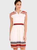 Fusion Beats Beige Colored Printed Skater Dress