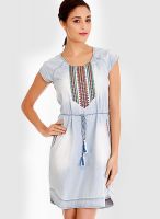 Fusion Beats Light Blue Colored Solid Shift Dress
