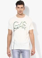 Gas Off White Solid Round Neck T-Shirts