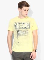 Gas Yellow Printed Round Neck T-Shirts