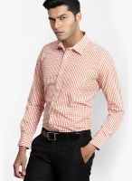 Genesis Checks Orange Slim Fit Formal Shirt