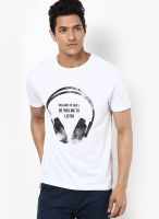 Giordano White Printed Round Neck T-Shirts