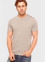 Gritstones Grey Milange Solid Round Neck T-Shirt
