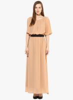 Harpa Beige Colored Solid Maxi Dress