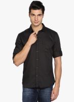 Highlander Charcoal Grey Solid Slim Fit Casual Shirt