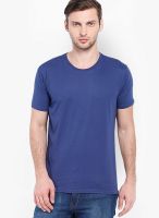 Highlander Navy Blue Solid Round Neck T-Shirts