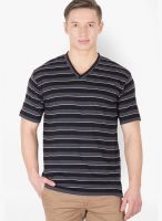 Hypernation Black Striped V Neck T-Shirts