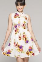 ITI Sleeve Less Printed White Dress