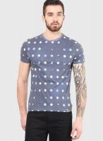 Incult Navy Blue Printed Round Neck T-Shirts