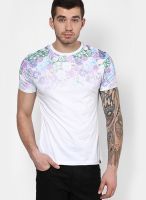 Incult White Crew Neck T-Shirt With Floral Yoke Print