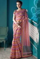 Inddus Graceful Pink Tussar Silk Printed Saree