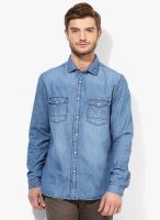 Indian Terrain Blue Washed Slim Fit Casual Shirt