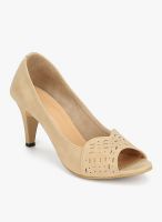 J Collection Beige Lazer Cut Peep Toes