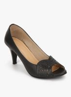 J Collection Black Lazer Cut Peep Toes