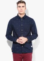 Jack & Jones Navy Blue Printed Slim Fit Casual Shirt