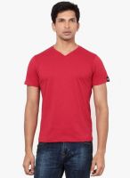 La Seven Red Solid V Neck T-Shirt