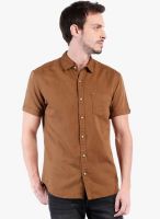 Locomotive Brown Solid Slim Fit Casual Shirt