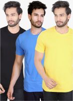 Lucfashion Pack Of 3 Multicoloured Solid Round Neck T-Shirt