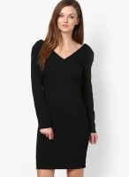 MANGO-Outlet Black Colored Solid Bodycon Dress