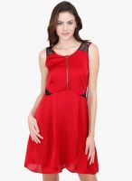 Mayra Red Colored Embroidered Skater Dress