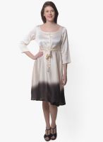 Meira Beige Colored Printed Shift Dress