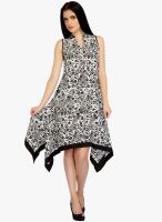 Mineral White Colored Printed Asymmetric Dress