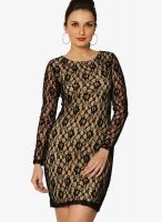 Miss Chase Black Colored Embroidered Bodycon Dress